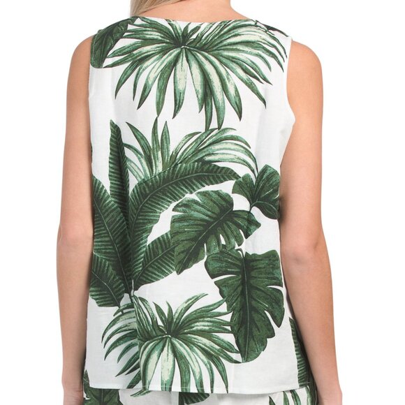 🌴 ANDREA JOVINE Palm Tropical Print Linen Cotton Tank Top Blouse Summer sz S-M - Picture 7 of 15